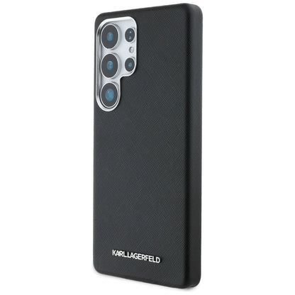 Karl Lagerfeld Saffiano Full Wrapped Elongated Metal Logo MagSafe Case for Samsung Galaxy S25 Ultra - Black_1