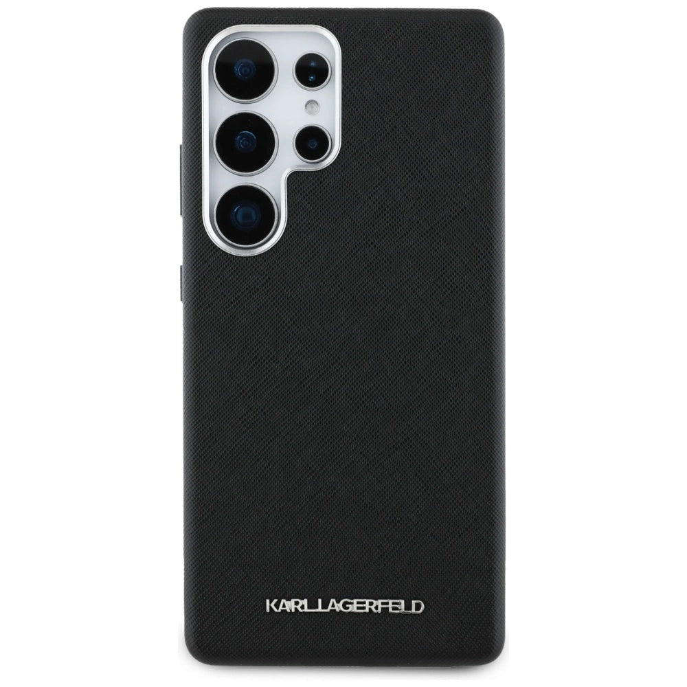 Karl Lagerfeld Saffiano Full Wrapped Elongated Metal Logo MagSafe Case for Samsung Galaxy S25 Ultra - Black_2