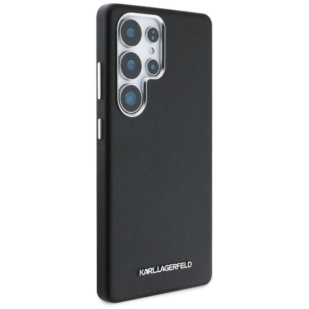 Karl Lagerfeld Saffiano Full Wrapped Elongated Metal Logo MagSafe Case for Samsung Galaxy S25 Ultra - Black_3