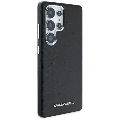 Karl Lagerfeld Saffiano Full Wrapped Elongated Metal Logo MagSafe Case for Samsung Galaxy S25 Ultra - Black_3