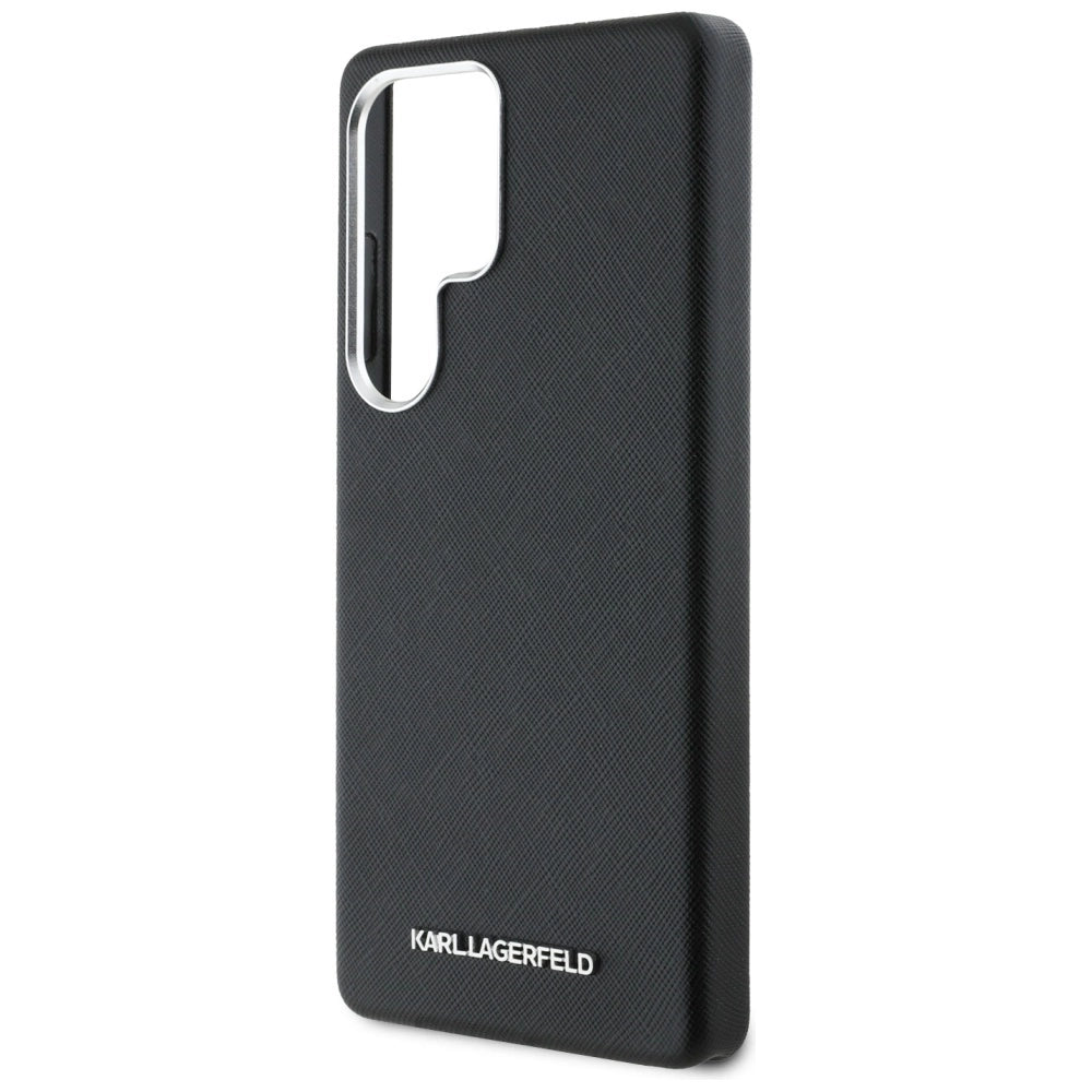 Karl Lagerfeld Saffiano Full Wrapped Elongated Metal Logo MagSafe Case for Samsung Galaxy S25 Ultra - Black_5