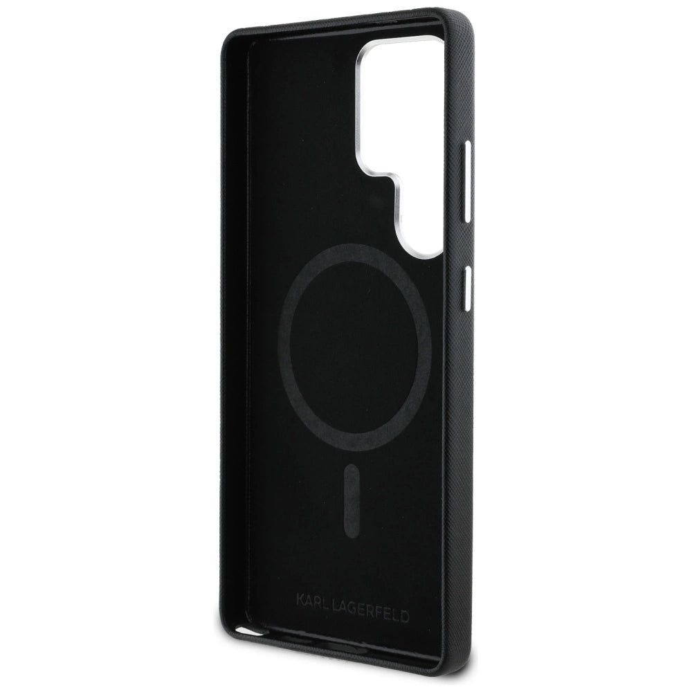 Karl Lagerfeld Saffiano Full Wrapped Elongated Metal Logo MagSafe Case for Samsung Galaxy S25 Ultra - Black_6