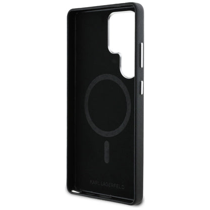 Karl Lagerfeld Saffiano Full Wrapped Elongated Metal Logo MagSafe Case for Samsung Galaxy S25 Ultra - Black_6