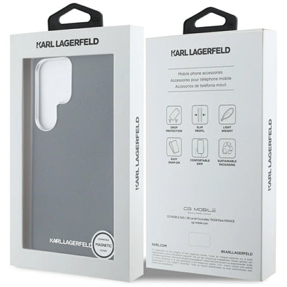 Karl Lagerfeld Saffiano Full Wrapped Elongated Metal Logo MagSafe Case for Samsung Galaxy S25 Ultra - Black_7