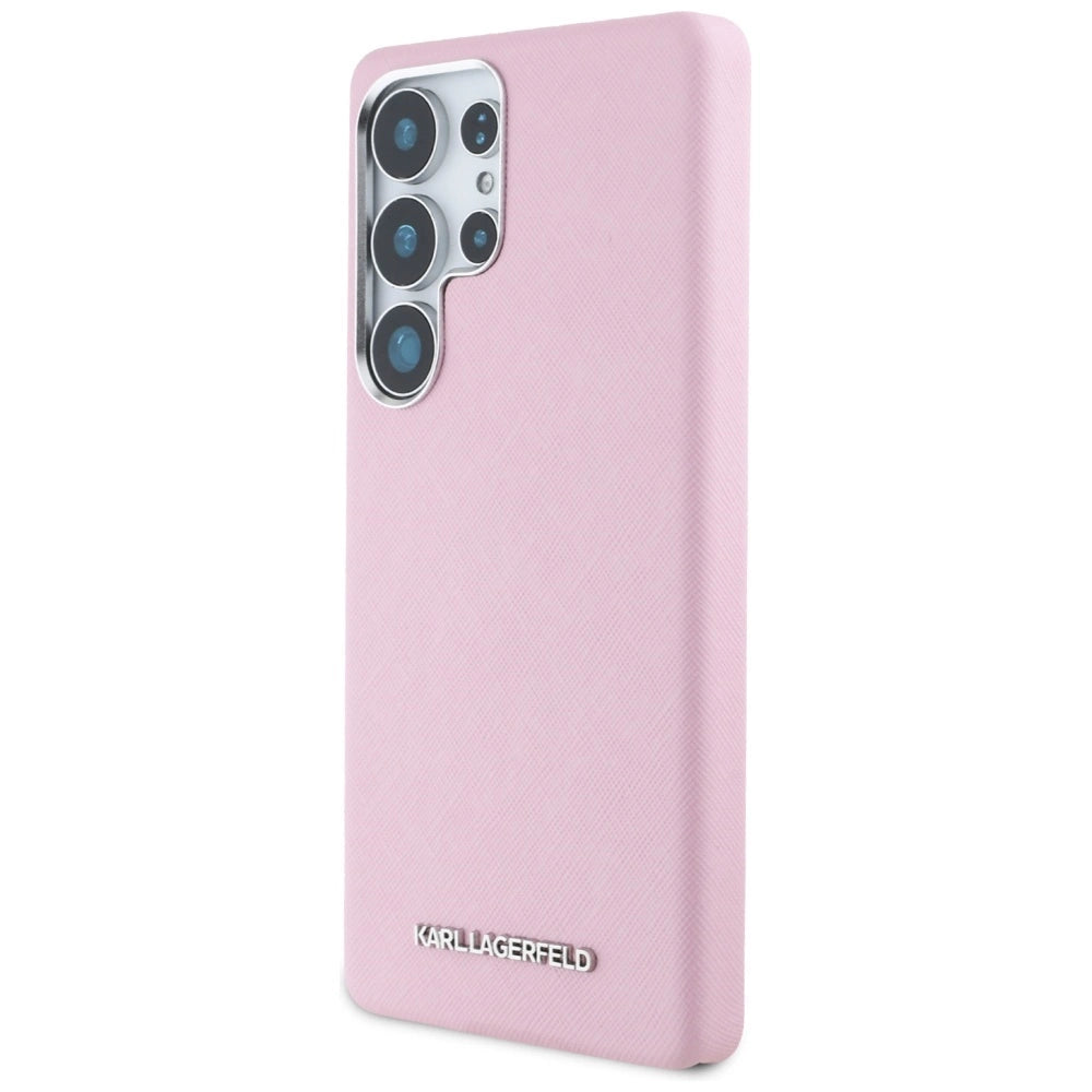 Karl Lagerfeld Saffiano Full Wrapped Elongated Metal Logo MagSafe Case for Samsung Galaxy S25 Ultra - Pink_1