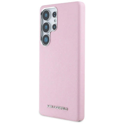 Karl Lagerfeld Saffiano Full Wrapped Elongated Metal Logo MagSafe Case for Samsung Galaxy S25 Ultra - Pink_1