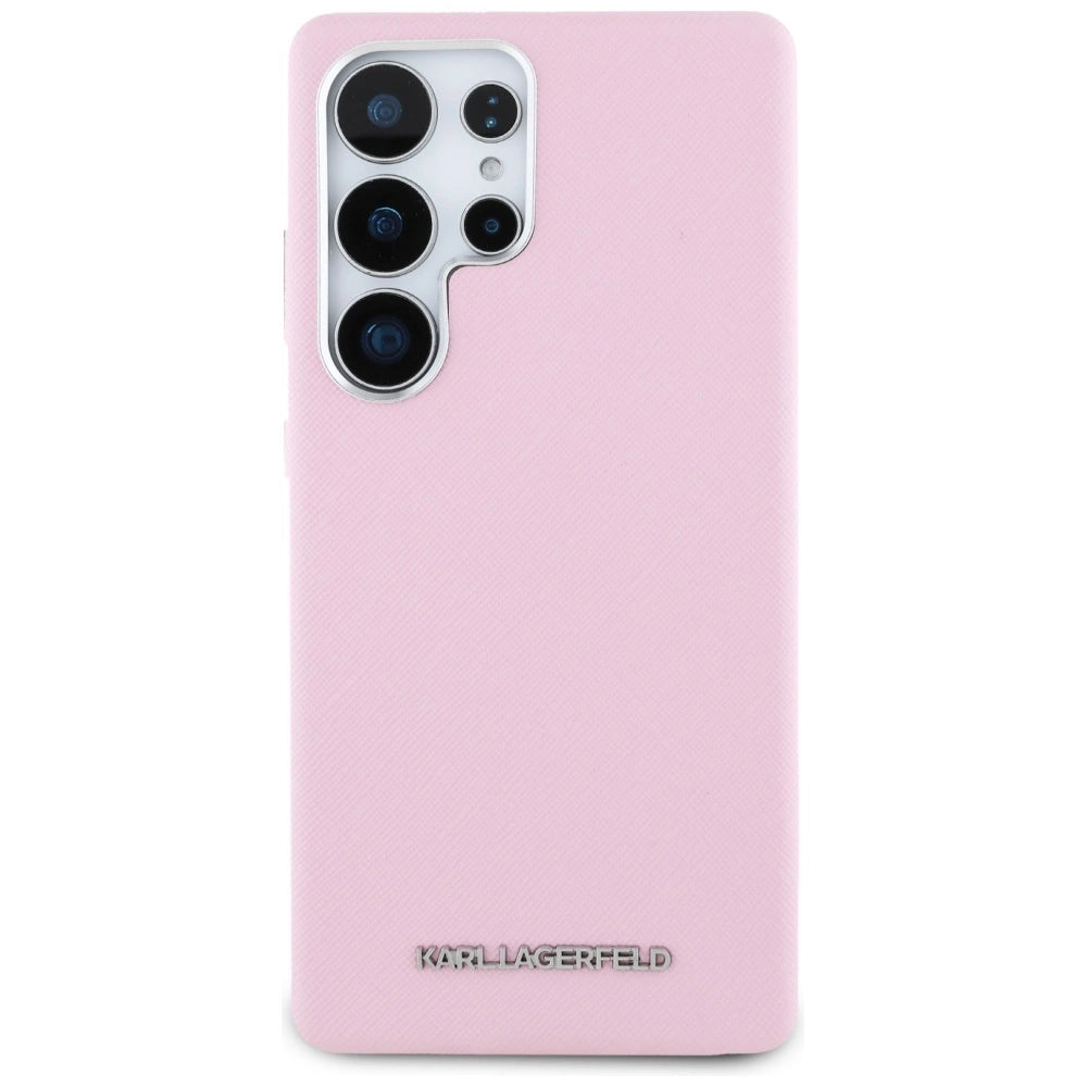 Karl Lagerfeld Saffiano Full Wrapped Elongated Metal Logo MagSafe Case for Samsung Galaxy S25 Ultra - Pink_2
