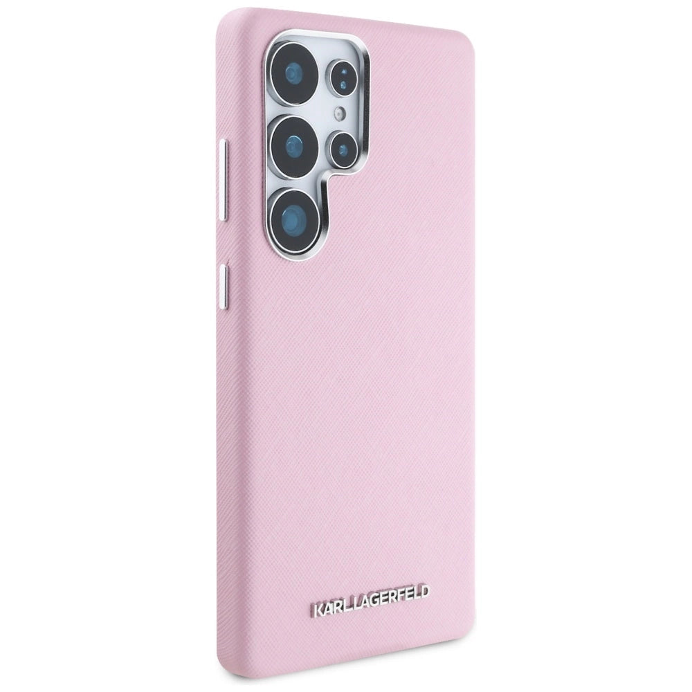 Karl Lagerfeld Saffiano Full Wrapped Elongated Metal Logo MagSafe Case for Samsung Galaxy S25 Ultra - Pink_3