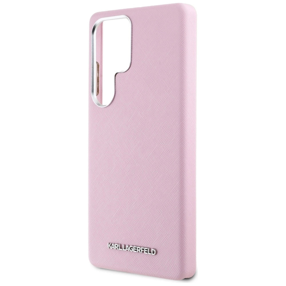 Karl Lagerfeld Saffiano Full Wrapped Elongated Metal Logo MagSafe Case for Samsung Galaxy S25 Ultra - Pink_5