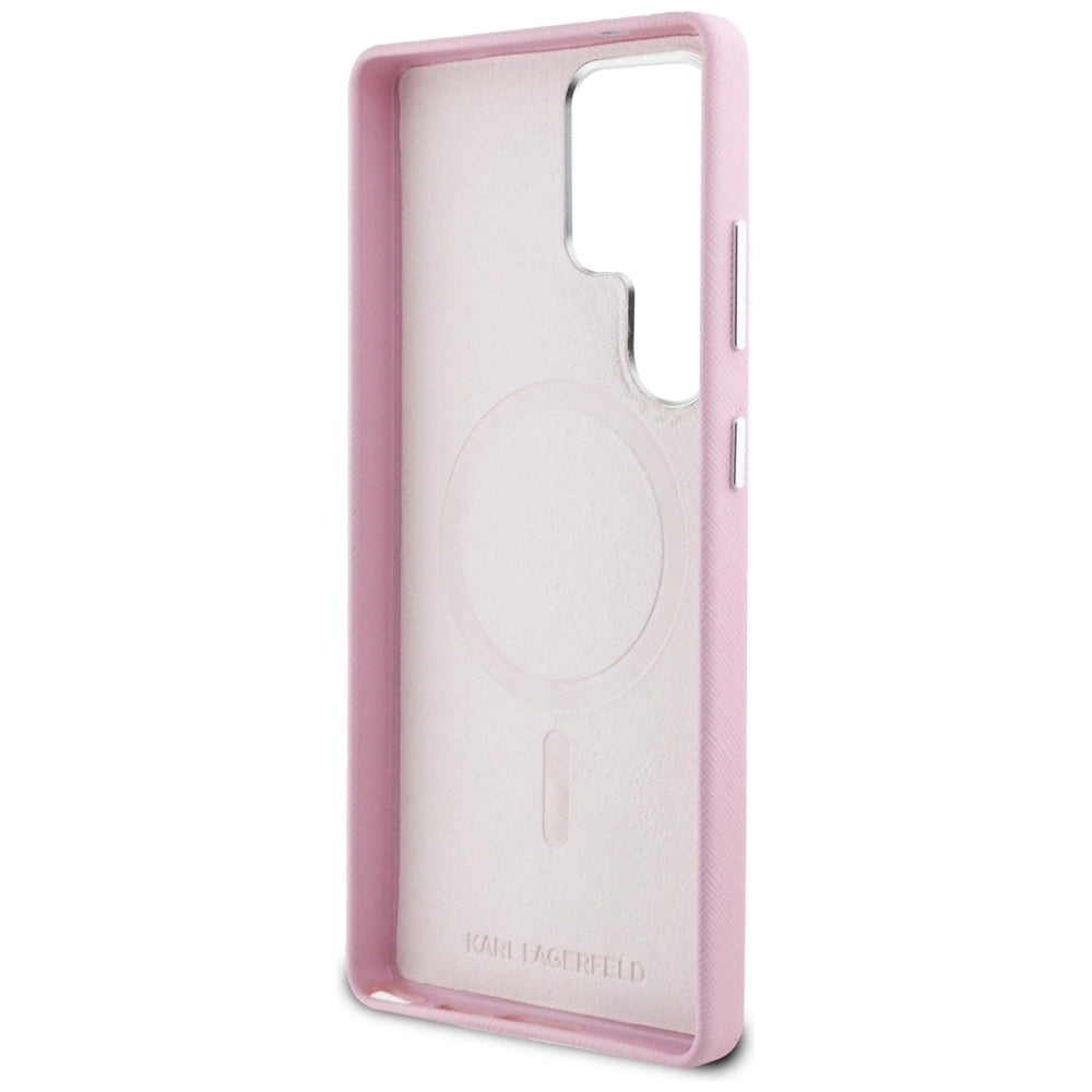 Karl Lagerfeld Saffiano Full Wrapped Elongated Metal Logo MagSafe Case for Samsung Galaxy S25 Ultra - Pink_6