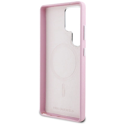 Karl Lagerfeld Saffiano Full Wrapped Elongated Metal Logo MagSafe Case for Samsung Galaxy S25 Ultra - Pink_6