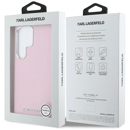 Karl Lagerfeld Saffiano Full Wrapped Elongated Metal Logo MagSafe Case for Samsung Galaxy S25 Ultra - Pink_7