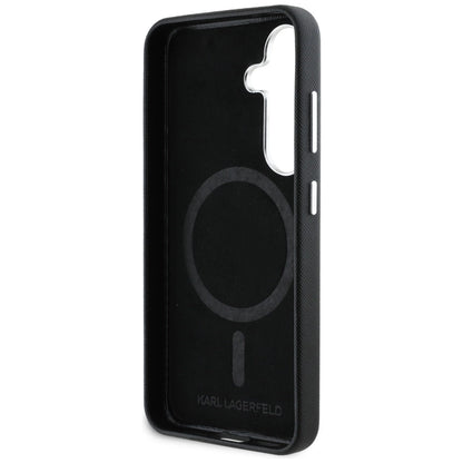 Karl Lagerfeld Saffiano Full Wrapped Elongated Metal Logo MagSafe Case for Samsung Galaxy S25+ - Black_6