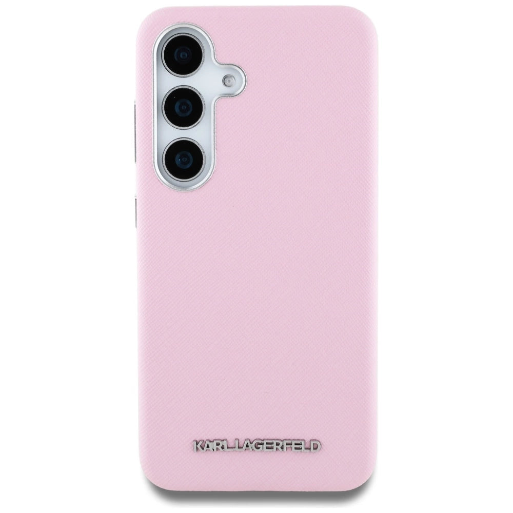 Karl Lagerfeld Saffiano Full Wrapped Elongated Metal Logo MagSafe Case for Samsung Galaxy S25+ - Pink_2