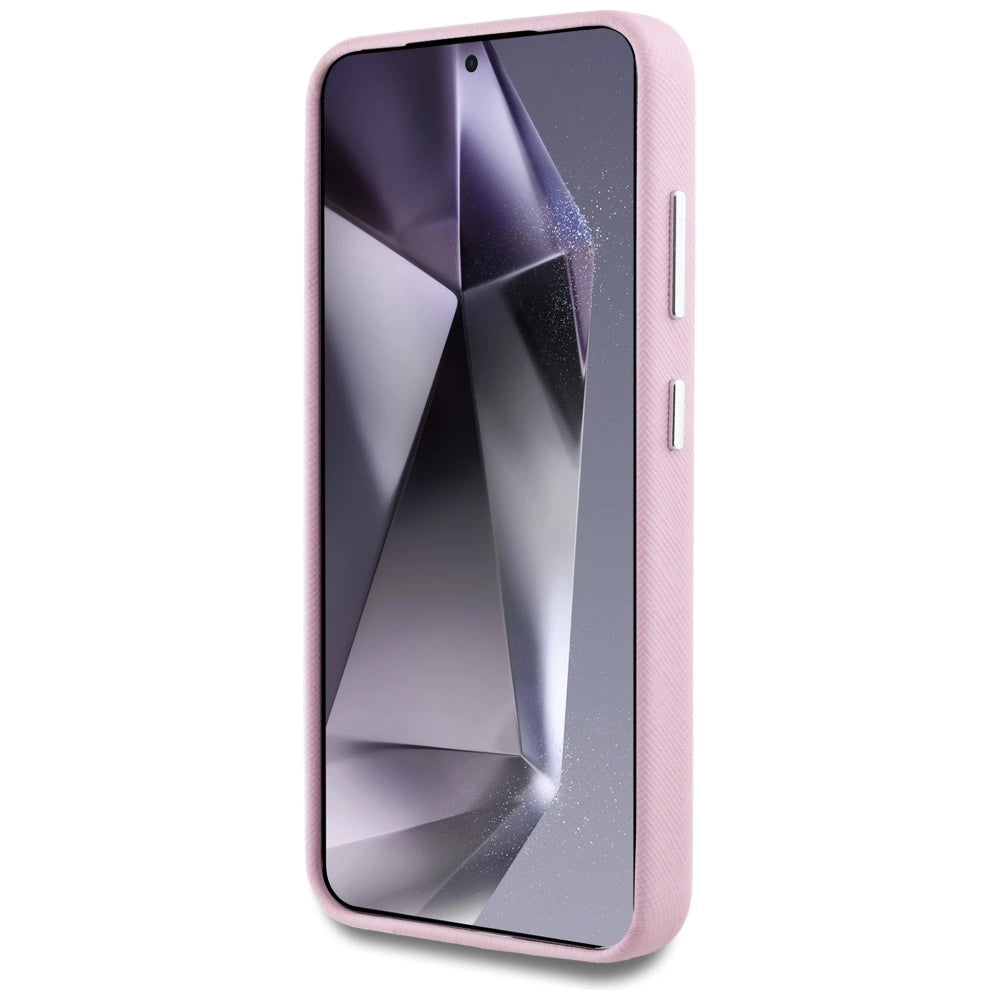 Karl Lagerfeld Saffiano Full Wrapped Elongated Metal Logo MagSafe Case for Samsung Galaxy S25+ - Pink_4
