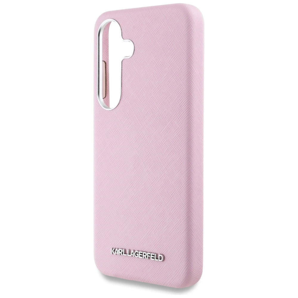 Karl Lagerfeld Saffiano Full Wrapped Elongated Metal Logo MagSafe Case for Samsung Galaxy S25+ - Pink_5