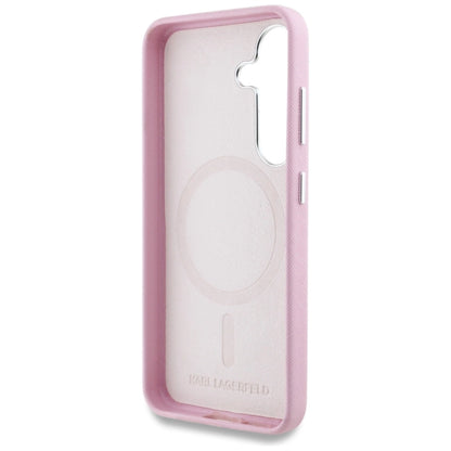 Karl Lagerfeld Saffiano Full Wrapped Elongated Metal Logo MagSafe Case for Samsung Galaxy S25+ - Pink_6