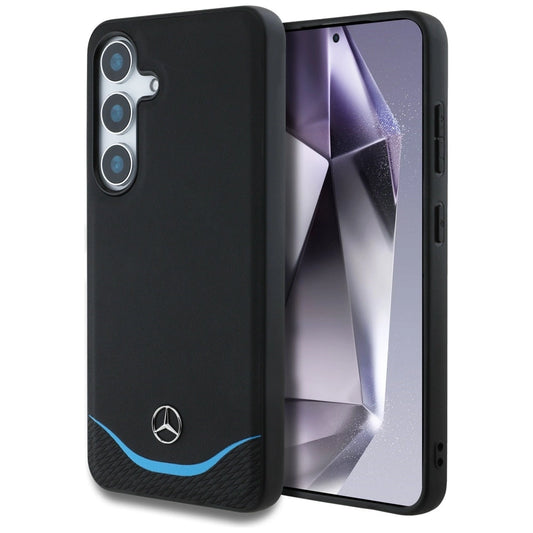 Mercedes Leather Contrasted Blue Horizontal Curve MagSafe Case for Samsung Galaxy S25 - Black_0
