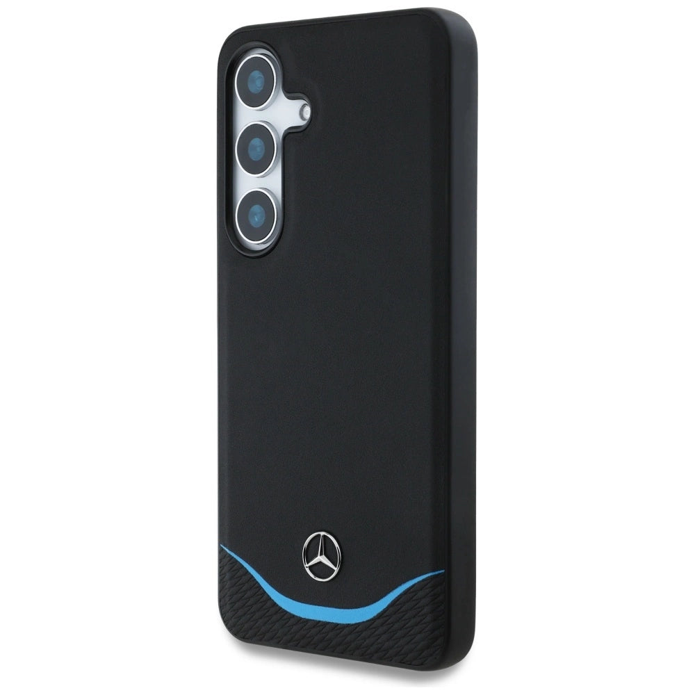 Mercedes Leather Contrasted Blue Horizontal Curve MagSafe Case for Samsung Galaxy S25 - Black_1