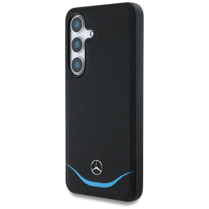 Mercedes Leather Contrasted Blue Horizontal Curve MagSafe Case for Samsung Galaxy S25 - Black_1
