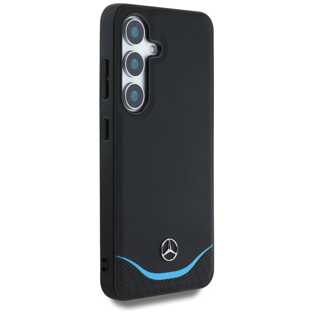 Mercedes Leather Contrasted Blue Horizontal Curve MagSafe Case for Samsung Galaxy S25 - Black_3