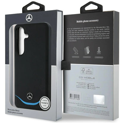 Mercedes Leather Contrasted Blue Horizontal Curve MagSafe Case for Samsung Galaxy S25 - Black_7