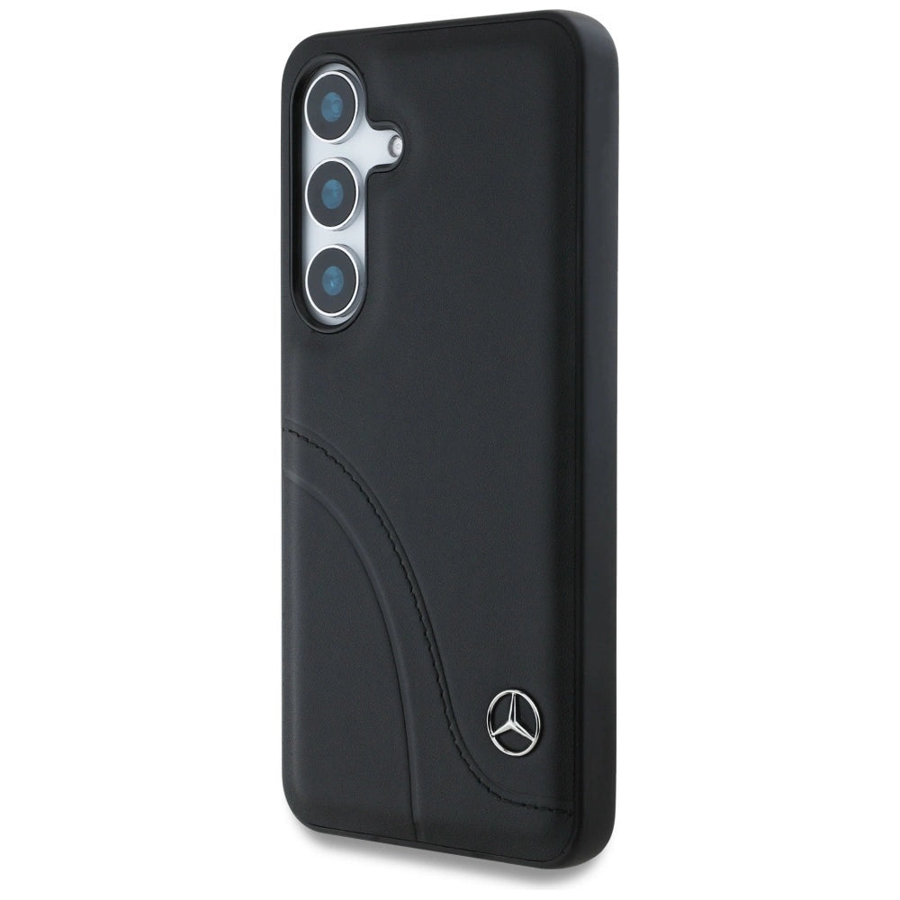 Mercedes Leather Curved Stitches Case for Samsung Galaxy S25 - Black_1