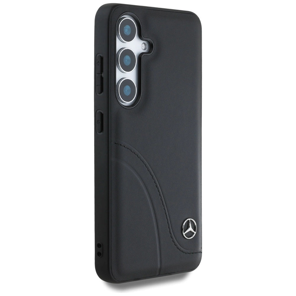 Mercedes Leather Curved Stitches Case for Samsung Galaxy S25 - Black_3