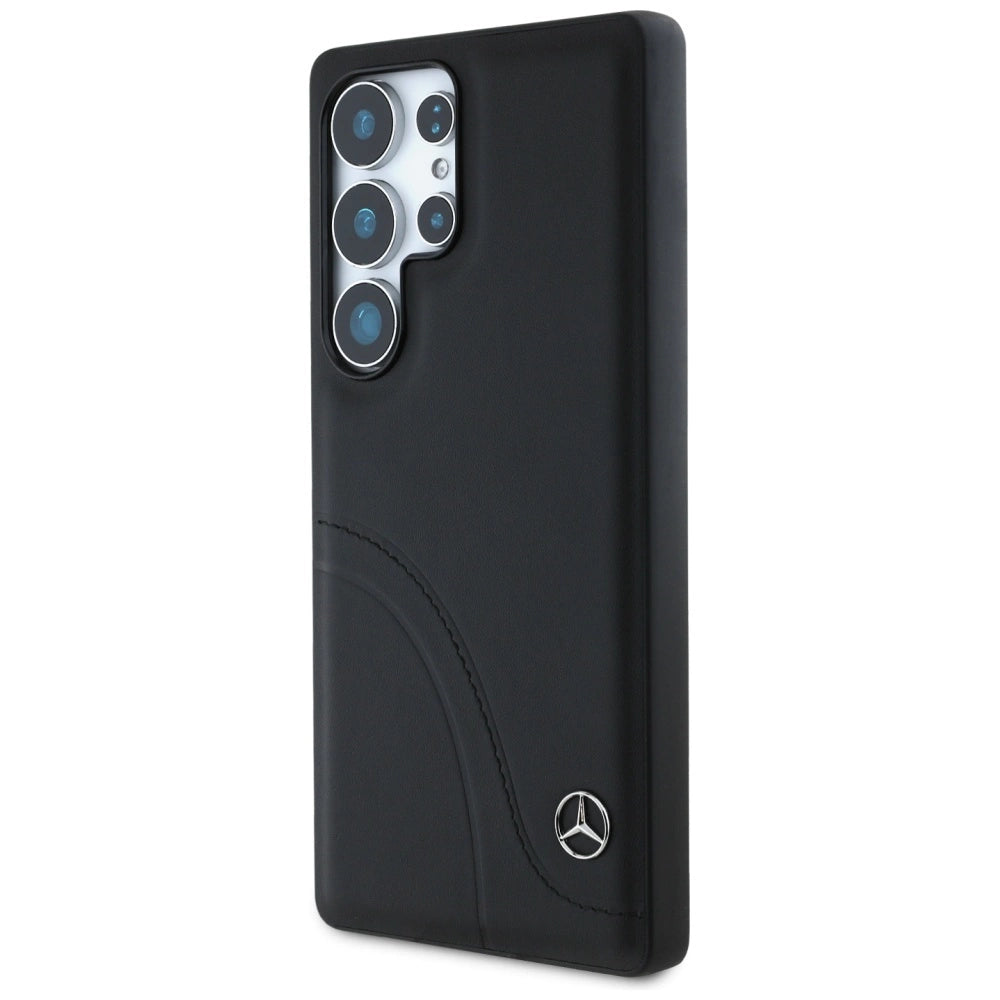 Mercedes Leather Curved Stitches Case for Samsung Galaxy S25 Ultra - Black_1