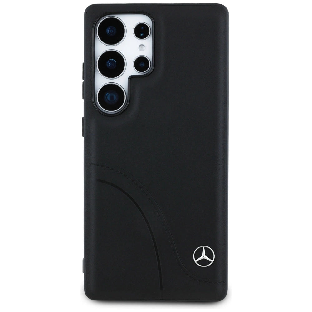 Mercedes Leather Curved Stitches Case for Samsung Galaxy S25 Ultra - Black_2