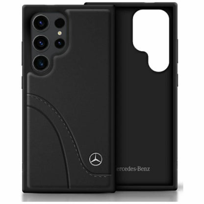 Mercedes Leather Curved Stitches Case for Samsung Galaxy S25 Ultra - Black_4