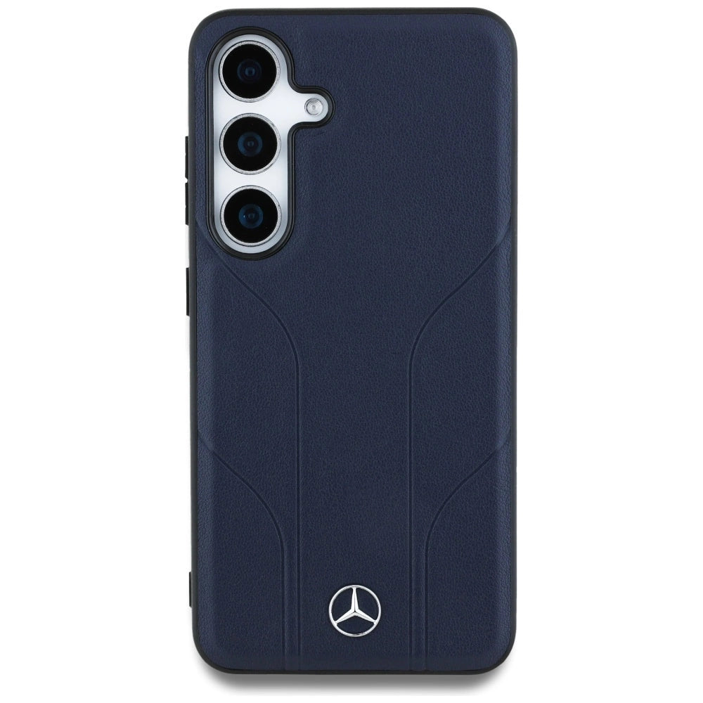 Mercedes Leather Debossed Lines MagSafe Case for Samsung Galaxy S25 - Blue_2