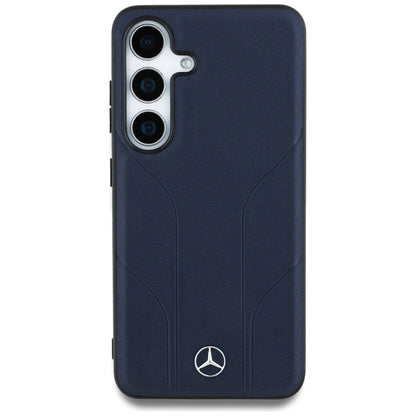 Mercedes Leather Debossed Lines MagSafe Case for Samsung Galaxy S25 - Blue_2