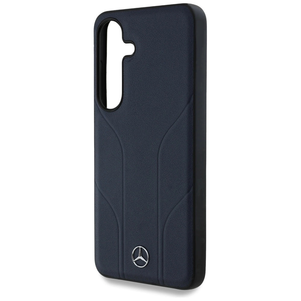 Mercedes Leather Debossed Lines MagSafe Case for Samsung Galaxy S25 - Blue_5