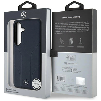 Mercedes Leather Debossed Lines MagSafe Case for Samsung Galaxy S25 - Blue_7
