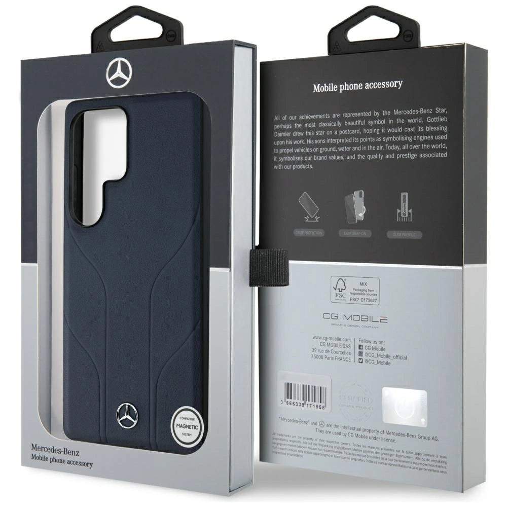 Mercedes Leather Debossed Lines MagSafe Case for Samsung Galaxy S25 Ultra - Blue_7