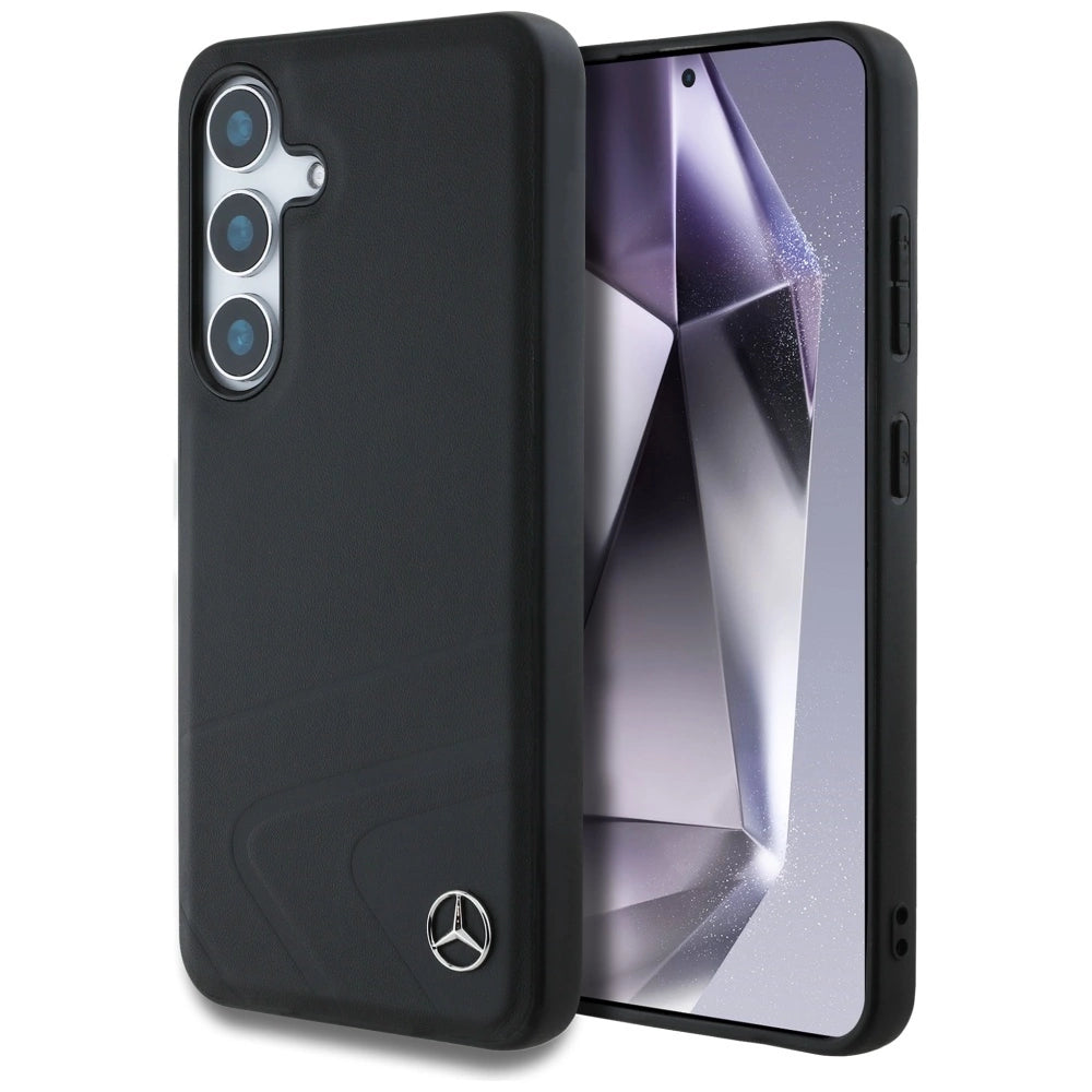 Mercedes Leather Horizontal Debossed Curves MagSafe Case for Samsung Galaxy S25 - Black_0