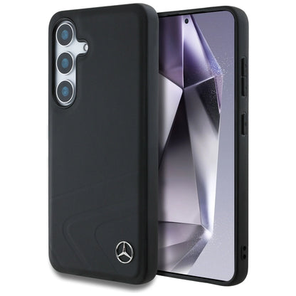 Mercedes Leather Horizontal Debossed Curves MagSafe Case for Samsung Galaxy S25 - Black_0