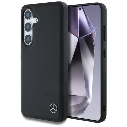 Mercedes Leather Horizontal Debossed Curves MagSafe Case for Samsung Galaxy S25 - Black_0