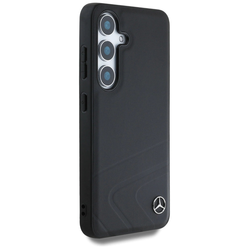Mercedes Leather Horizontal Debossed Curves MagSafe Case for Samsung Galaxy S25 - Black_3
