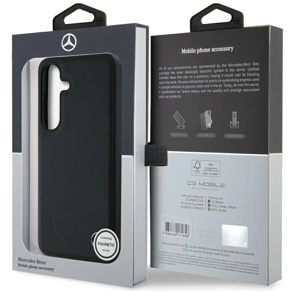 Mercedes Leather Horizontal Debossed Curves MagSafe Case for Samsung Galaxy S25 - Black_7