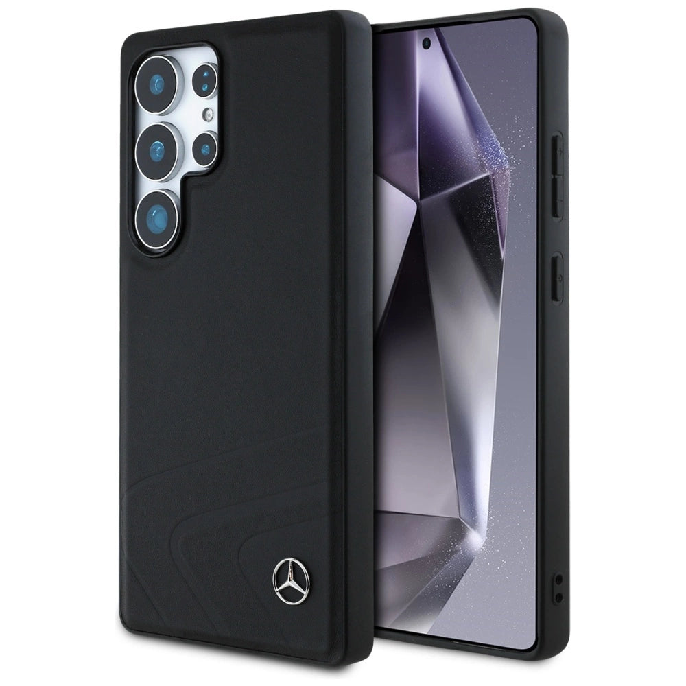 Mercedes Leather Horizontal Debossed Curves MagSafe Case for Samsung Galaxy S25 Ultra - Black_0