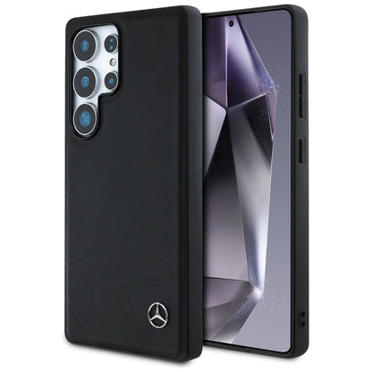 Mercedes Leather Horizontal Debossed Curves MagSafe Case for Samsung Galaxy S25 Ultra - Black_0