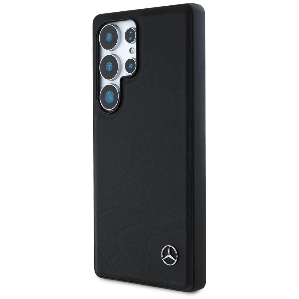 Mercedes Leather Horizontal Debossed Curves MagSafe Case for Samsung Galaxy S25 Ultra - Black_1