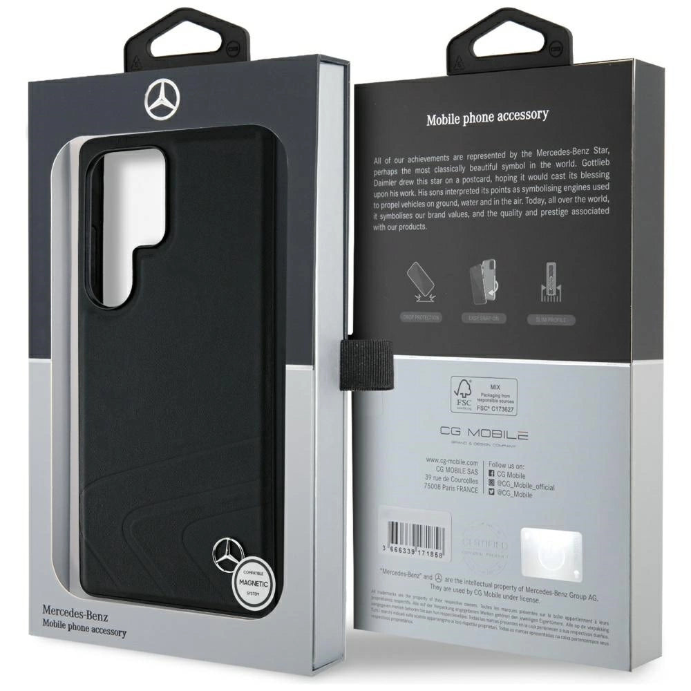 Mercedes Leather Horizontal Debossed Curves MagSafe Case for Samsung Galaxy S25 Ultra - Black_7