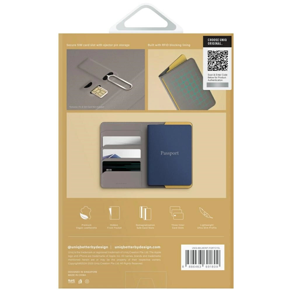 Uniq Belmont RFID Blocking Passport Case - Grey/Yellow_6