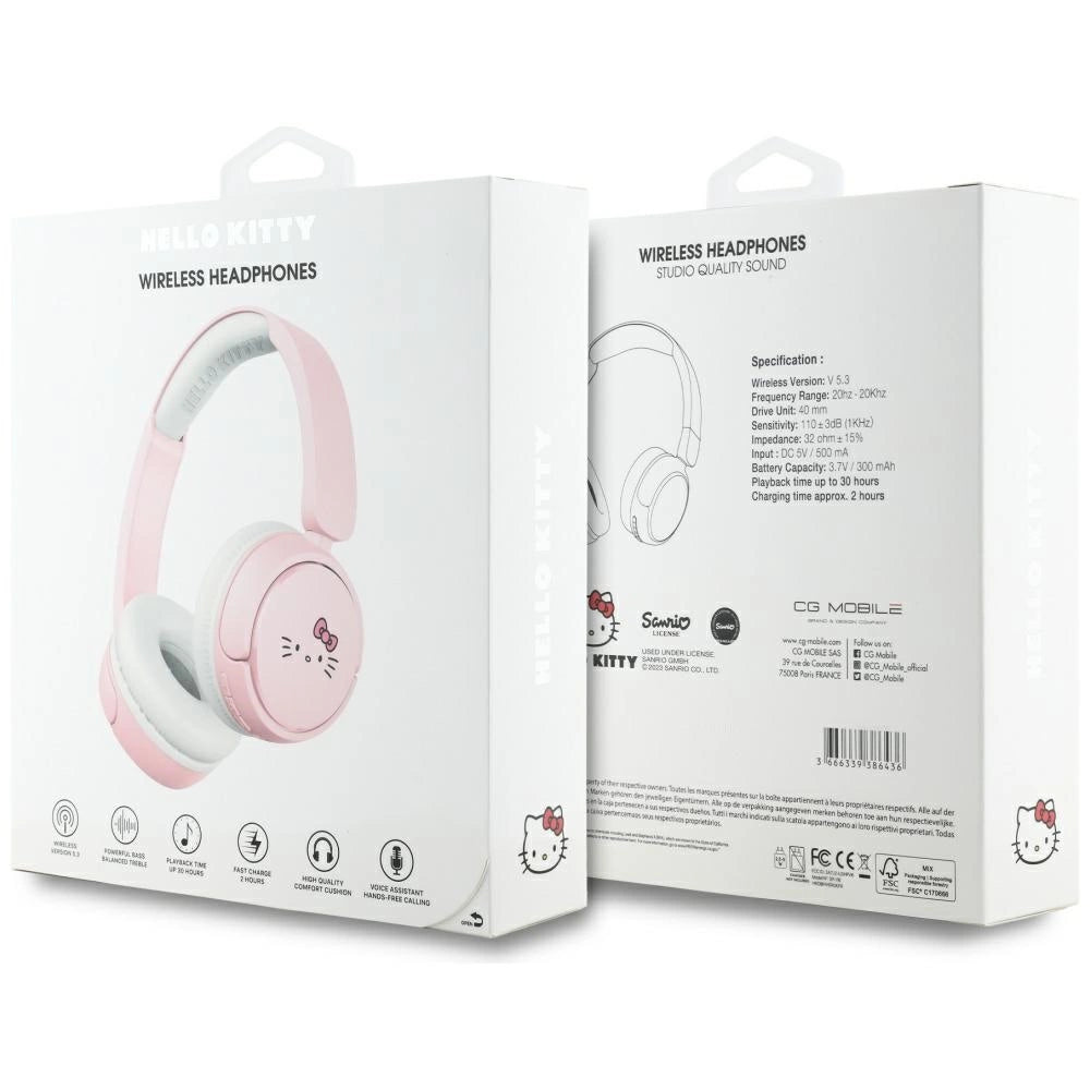 Hello Kitty Face Logo Bluetooth On-Ear Headphones - Pink_4