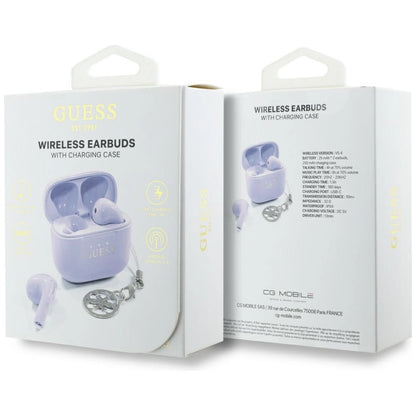 TWS Guess Glossy Effect Printed Classic Logo &amp; Charm Headphones - Lavender_5