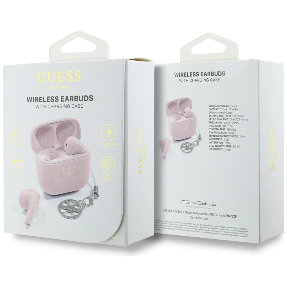 TWS Guess Glossy Effect Printed Classic Logo &amp; Charm Headphones - Pink_5