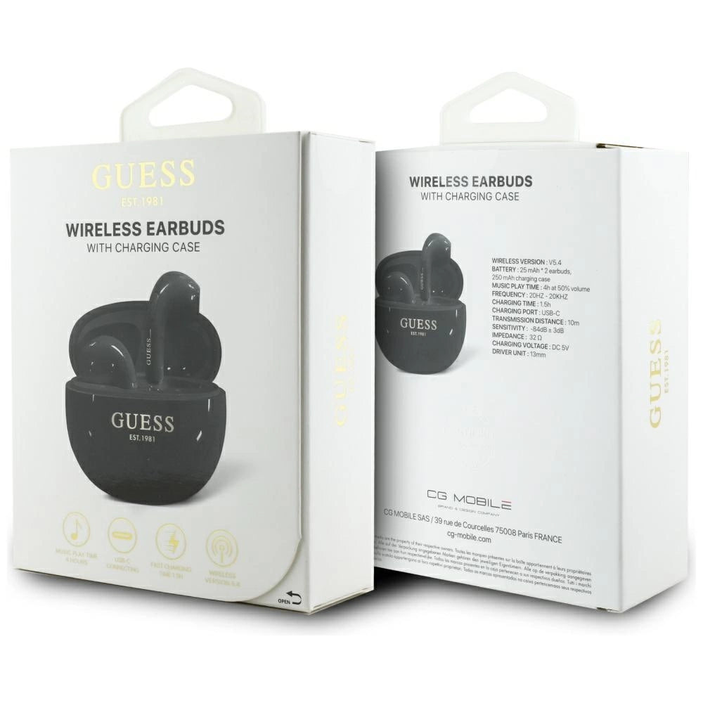 Guess Glossy Effect Egg Shape Printed Classic Logo TWS headphones - black_5